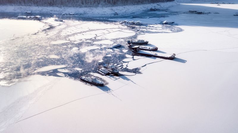 сибирь, хакасия, зима, порт, корабли, siberia, khakassia, winter, port, ships В Сибирском Порту фото превью