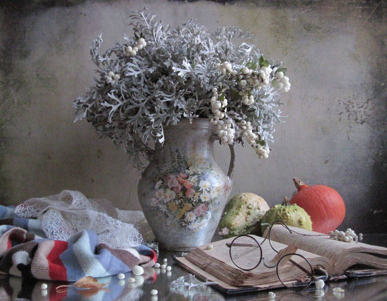 букет, ветки, цинерария, винтаж, декупаж, Наталия Тихомирова