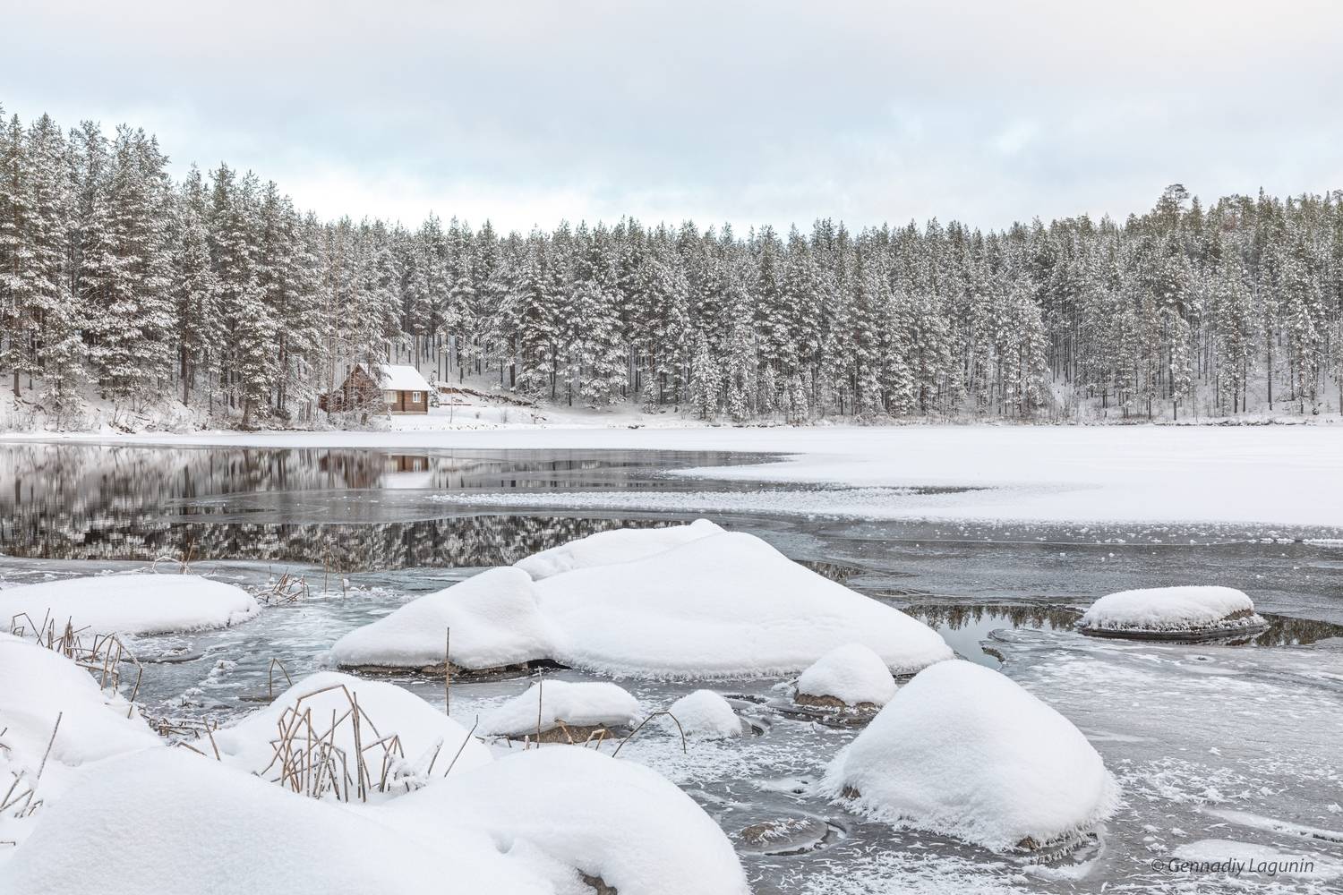 снег, snow, река, river, лес, forest, лёд, ice, кольский, Лагунин Геннадий