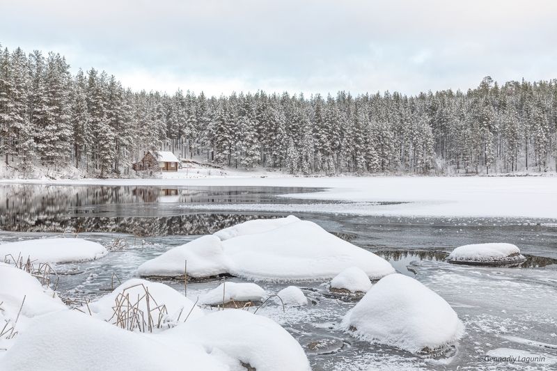 снег, snow, река, river, лес, forest, лёд, ice, кольский Безмятежность фото превью