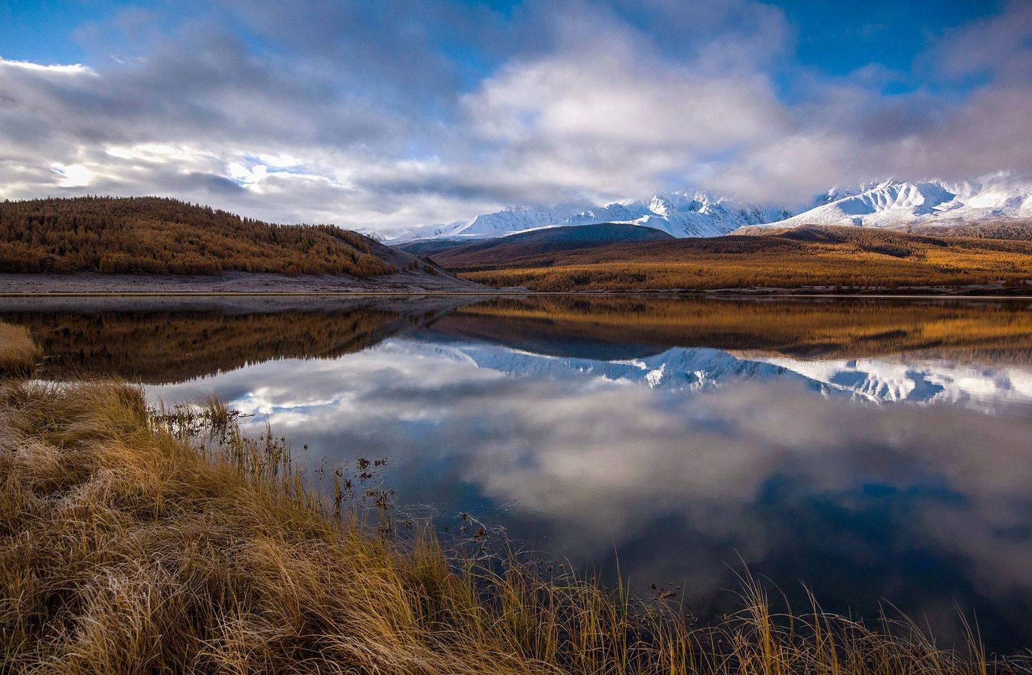 алтай, рассвет, утро, озеро, джангысколь, облака, отражение, Чичкин Валерий