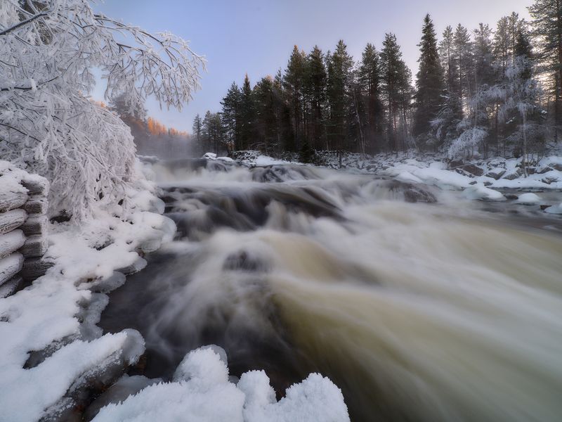 пейзаж река колвица водопад черный падун мурманская область рассвет Черный падун фото превью