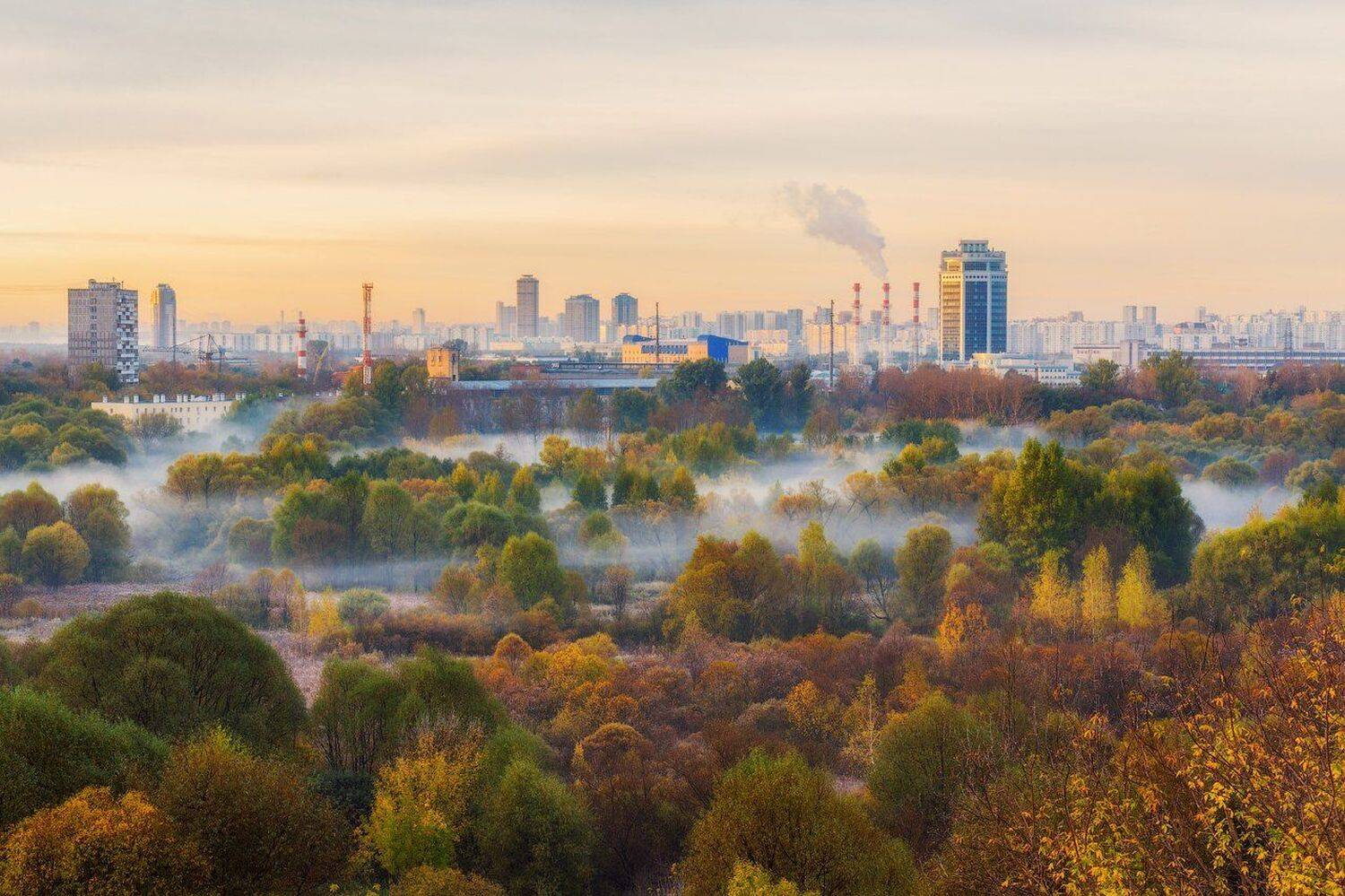 Городской пейзаж, Москва, Осень, Пейзаж, Природа, Рассвет, Сходненский ковш, Утро, Сергей Вьюнов