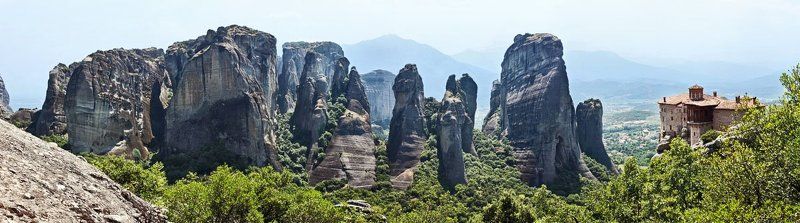 панорама, Греция, скалы, метеоры, монастырь Метеоры фото превью