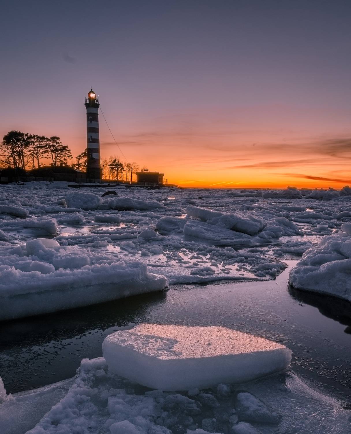 маяк, lighthouse, sunset, закат, зима, winter, ice, лед, Alexey S