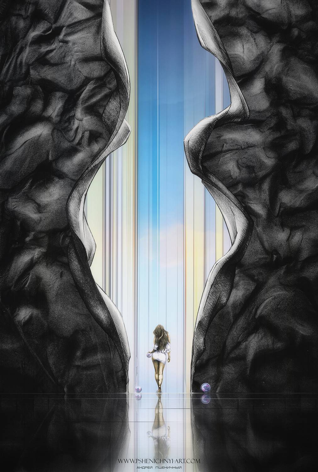 свет, силуэт, девушка, прогулка, мистика, портал, разрыв, концепт, матрица, небо, туман, Пшеничный Андрей