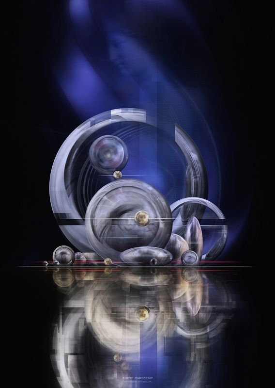 фантастика, будущее, концепт, сферы, скульптура, архитектура, городской пейзаж, ночь, отражение Отражение фото превью