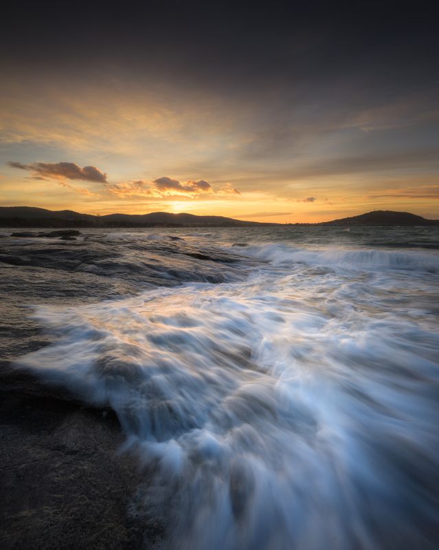 sea sunset waves clouds  After the storm фото превью