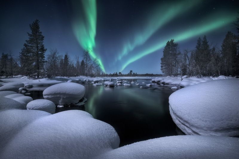 Река, сияние, луна фото превью