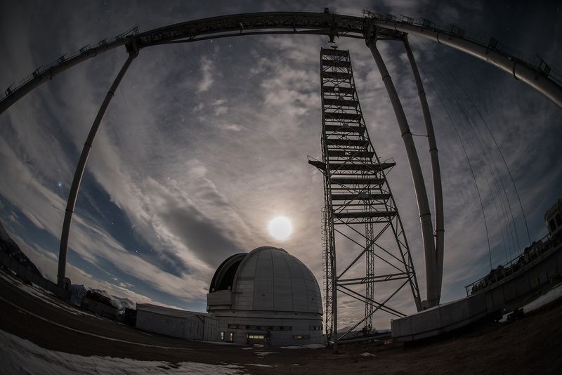 обсерватория, бта, луна, лунная ночь, астрономия, night, nightphotography, stars, longexposure, observatory БТА лунной ночью фото превью