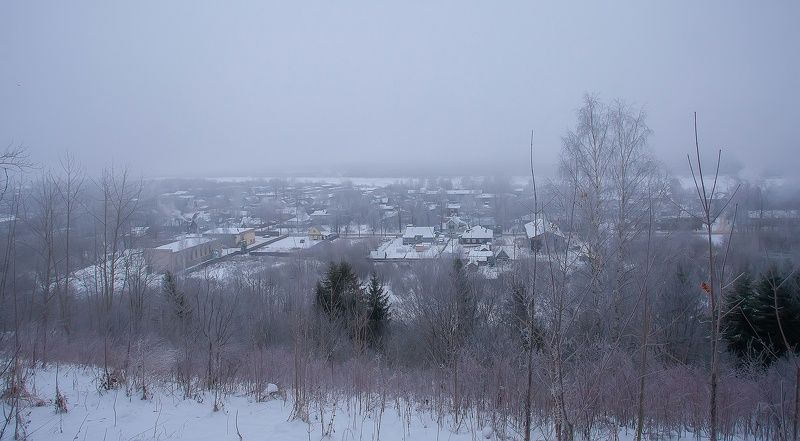 предзимье, туман, изморозь, вид на реку вятку Морозный туман фото превью