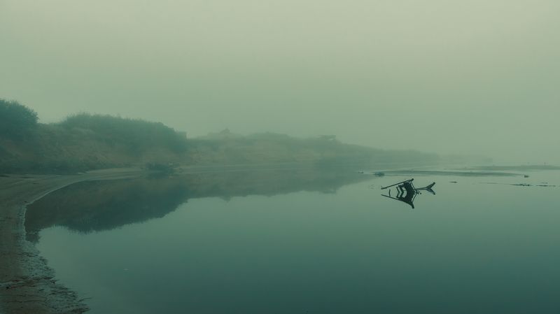 река, туман, утро  фото превью