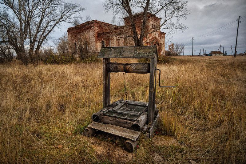 провинция, деревня, колодец, храм, село Старый колодец фото превью
