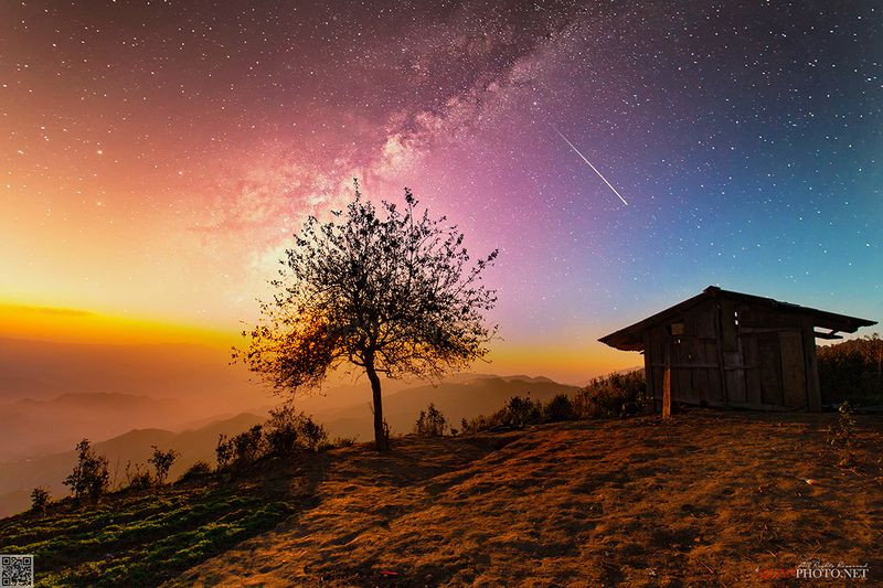 quanphoto, landscape, long_exposure, night, star, milkyway, mountains, tree, house, rural, highland, vietnam Night Sky фото превью