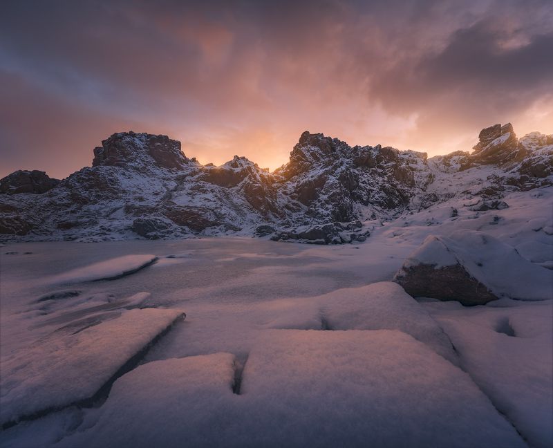 север, кольский, зима, териберка, закат, скалы, фототур Скалы Териберки фото превью