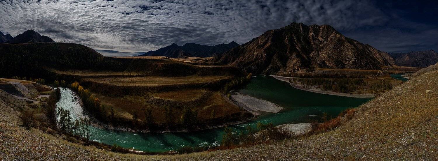 Алтай, Горный алтай, Горы, Катунь, Небо, Осень, Панорама, Сибирь, Чуя, Альберт Беляев