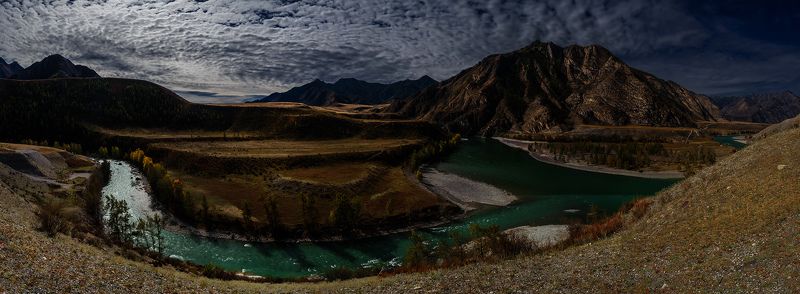 Алтай, Горный алтай, Горы, Катунь, Небо, Осень, Панорама, Сибирь, Чуя Чуй-Оозы фото превью