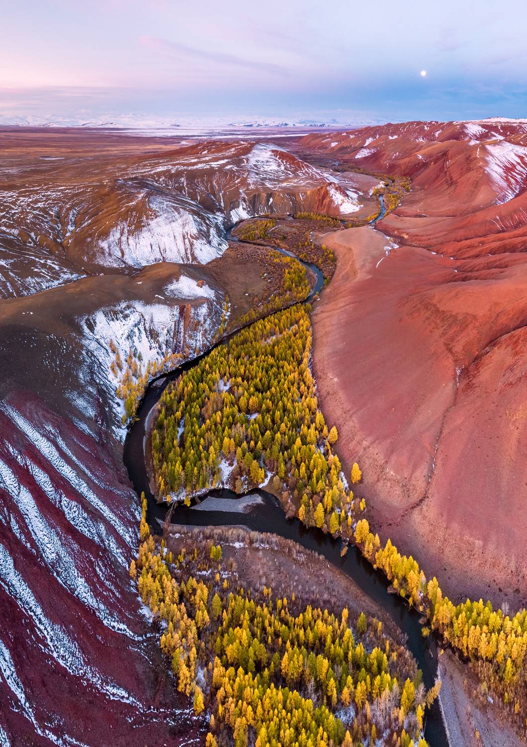 алтай, сибирь, россия, река, осень, горы, природа, пейзаж, рассвет, луна, altai, siberia, russia, river, autumn, mountains, nature, landscape, dawn, moon, Алексей Королёв