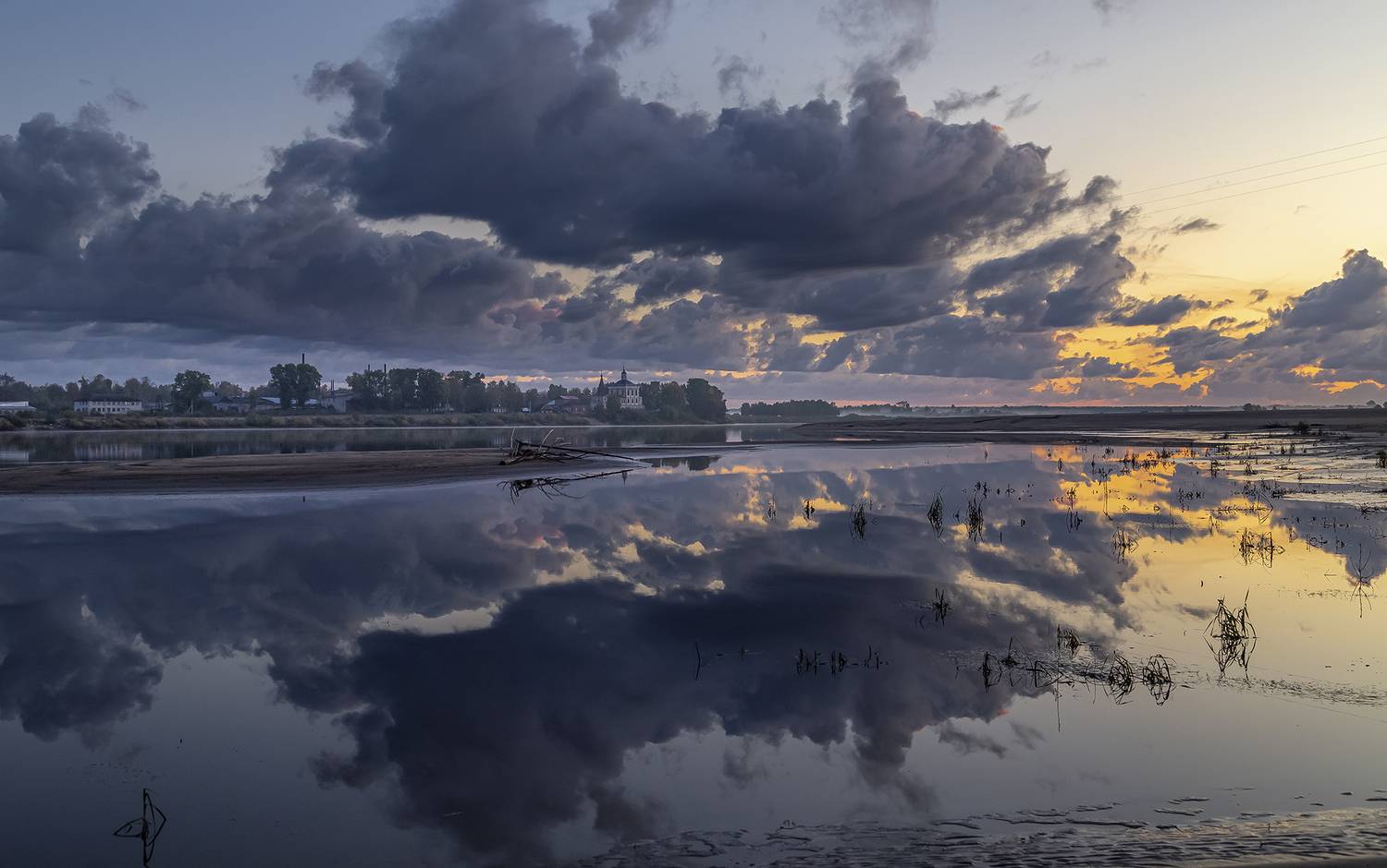 утро, вычегда, небо, отражение, облака, берег., Анкудинов Леонид