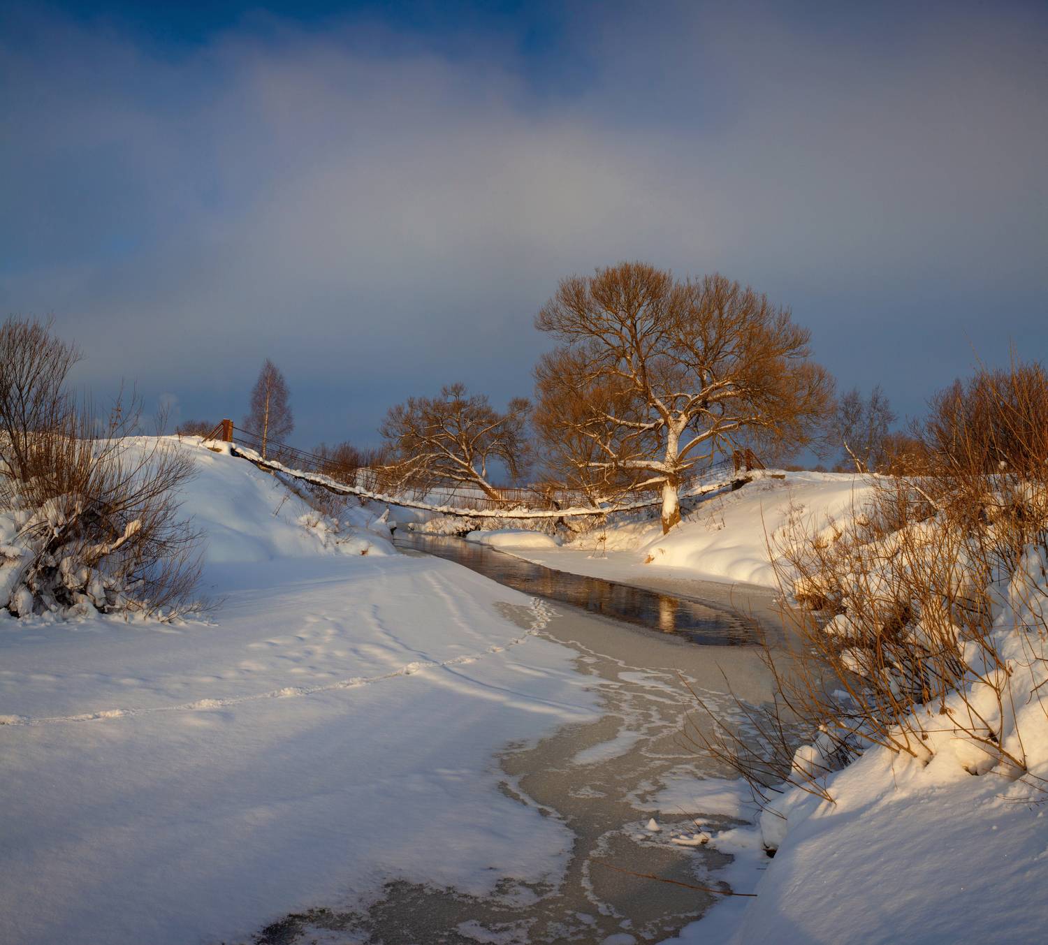 зима, река, мостик, Александр Свистков