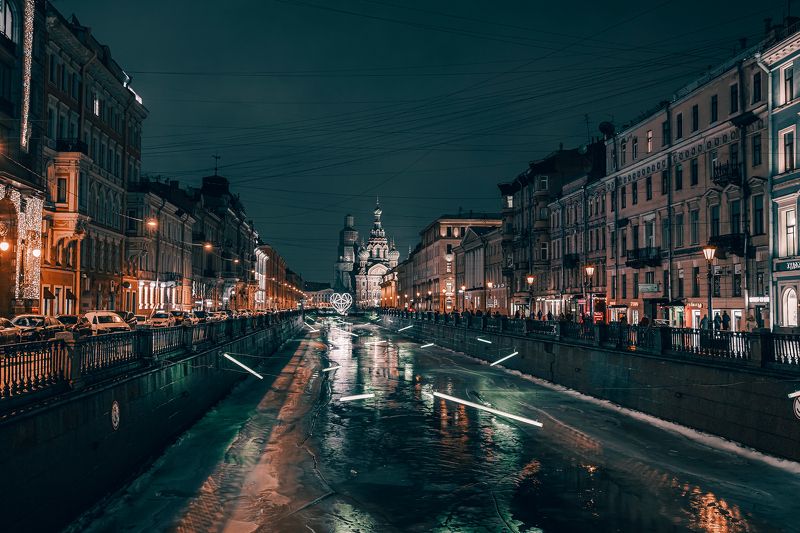 санкт - петербург, город, архитектура, улица, По мокрому ночному Питеру.. фото превью
