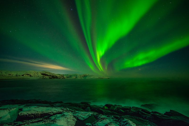 север,кольский, заполярье, баренцево море, териберка, Небесные волны. фото превью