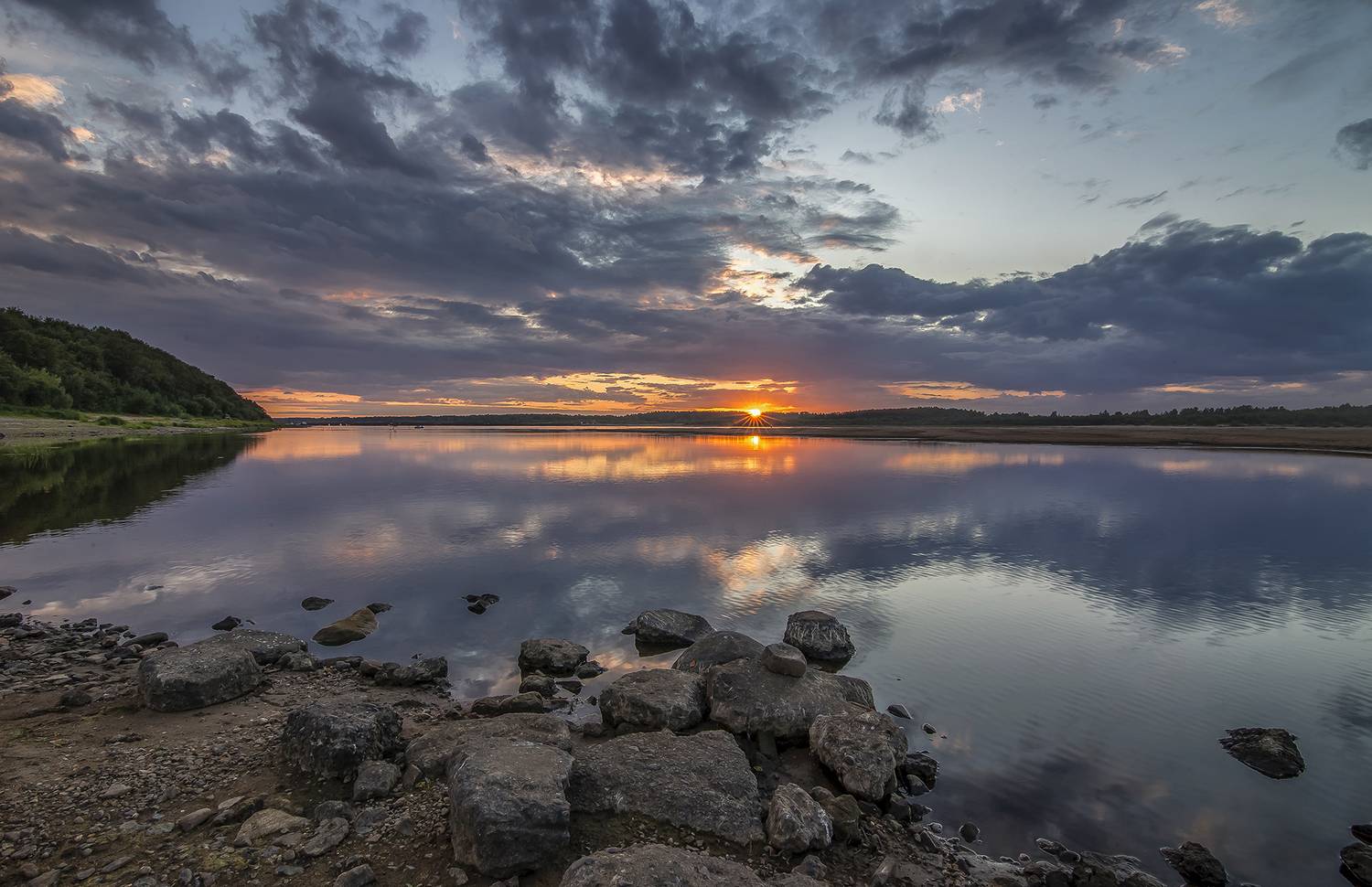закат, вечер, река, камни, небо, вычегда., Анкудинов Леонид