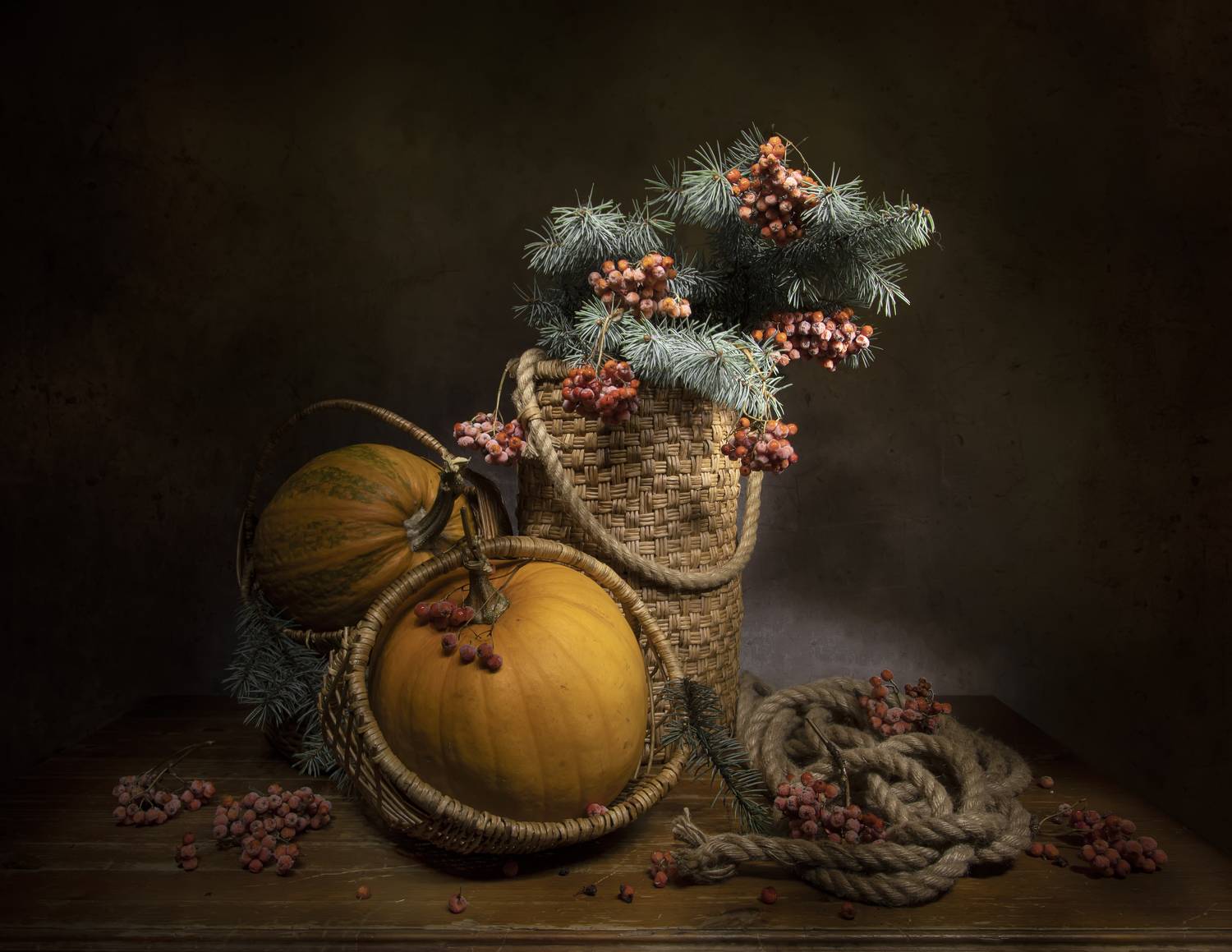 натюрморт, тыквы, рябина, Татьяна Феденкова