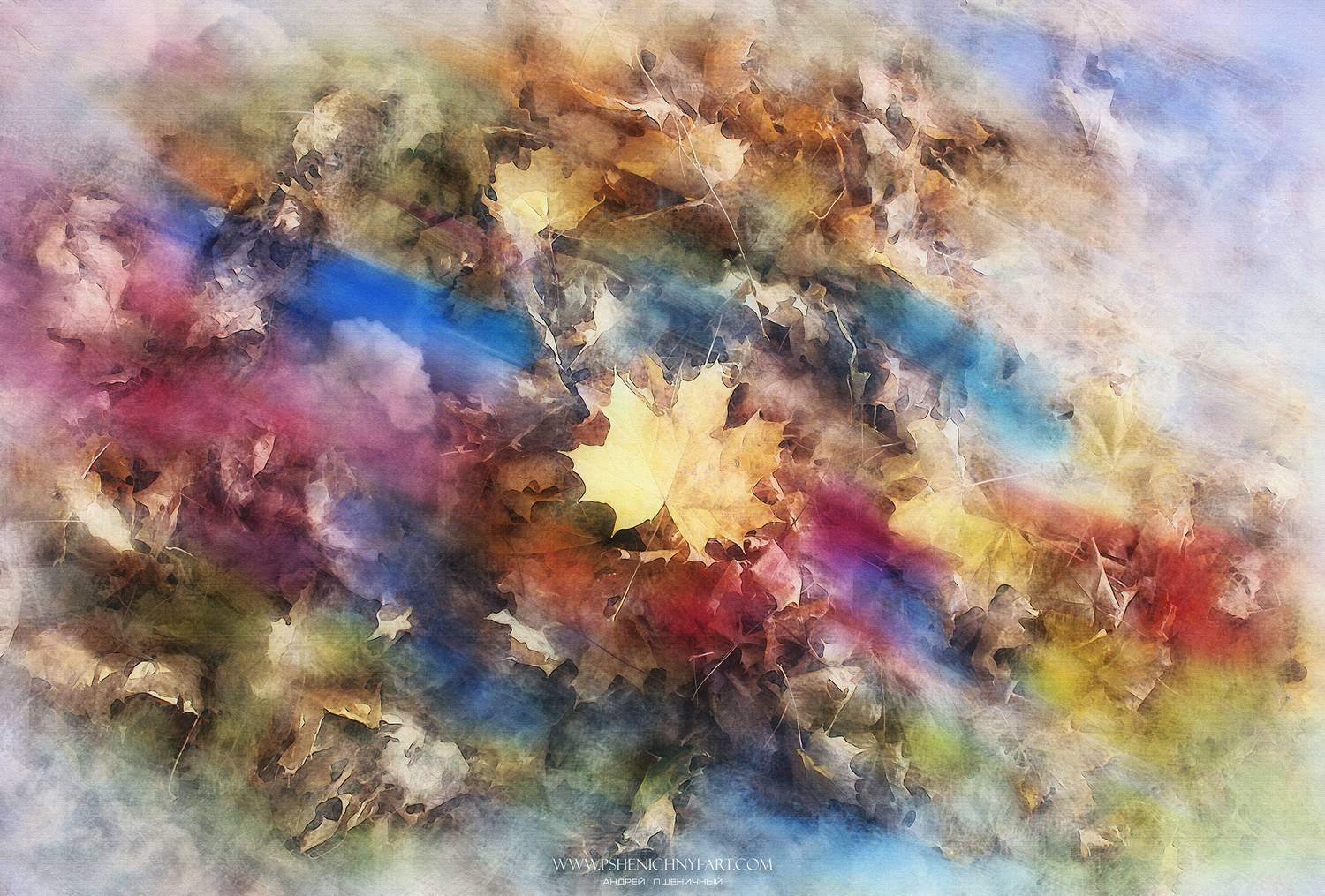 осень, опавшие листья, клён, небо, акварель, абстракция, свет, палитра, октябрь, Пшеничный Андрей