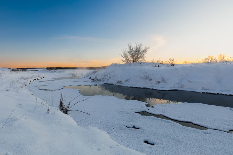 пейзаж рассвет зима снег утро Утро на реке фото превью