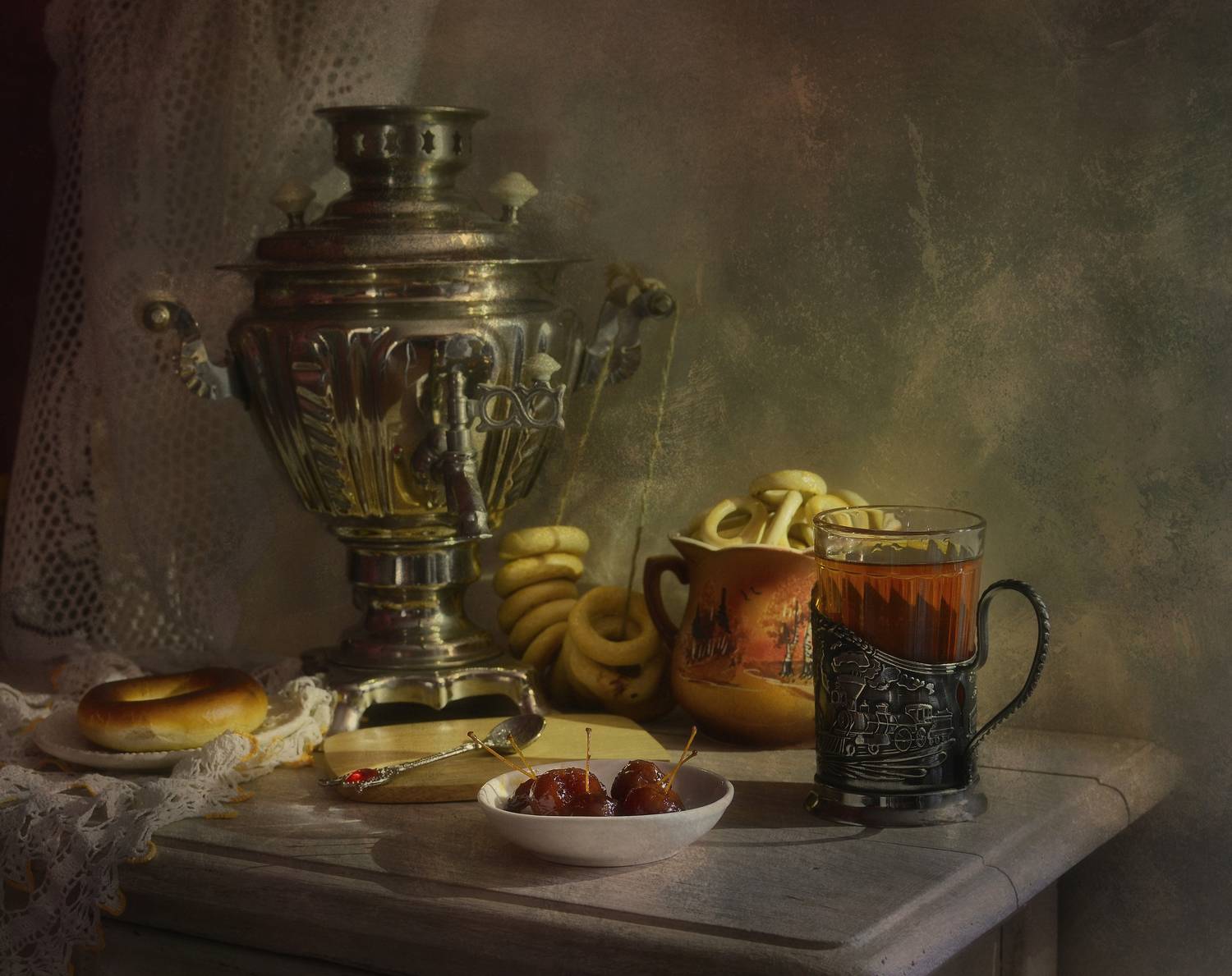 самовар,чай,ранетки,сушки,свет, Инаида