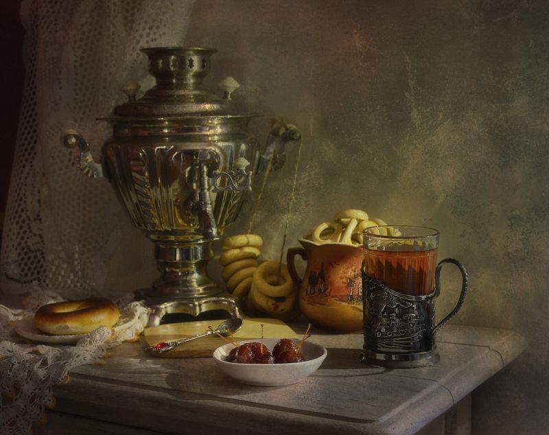 самовар,чай,ранетки,сушки,свет *** фото превью