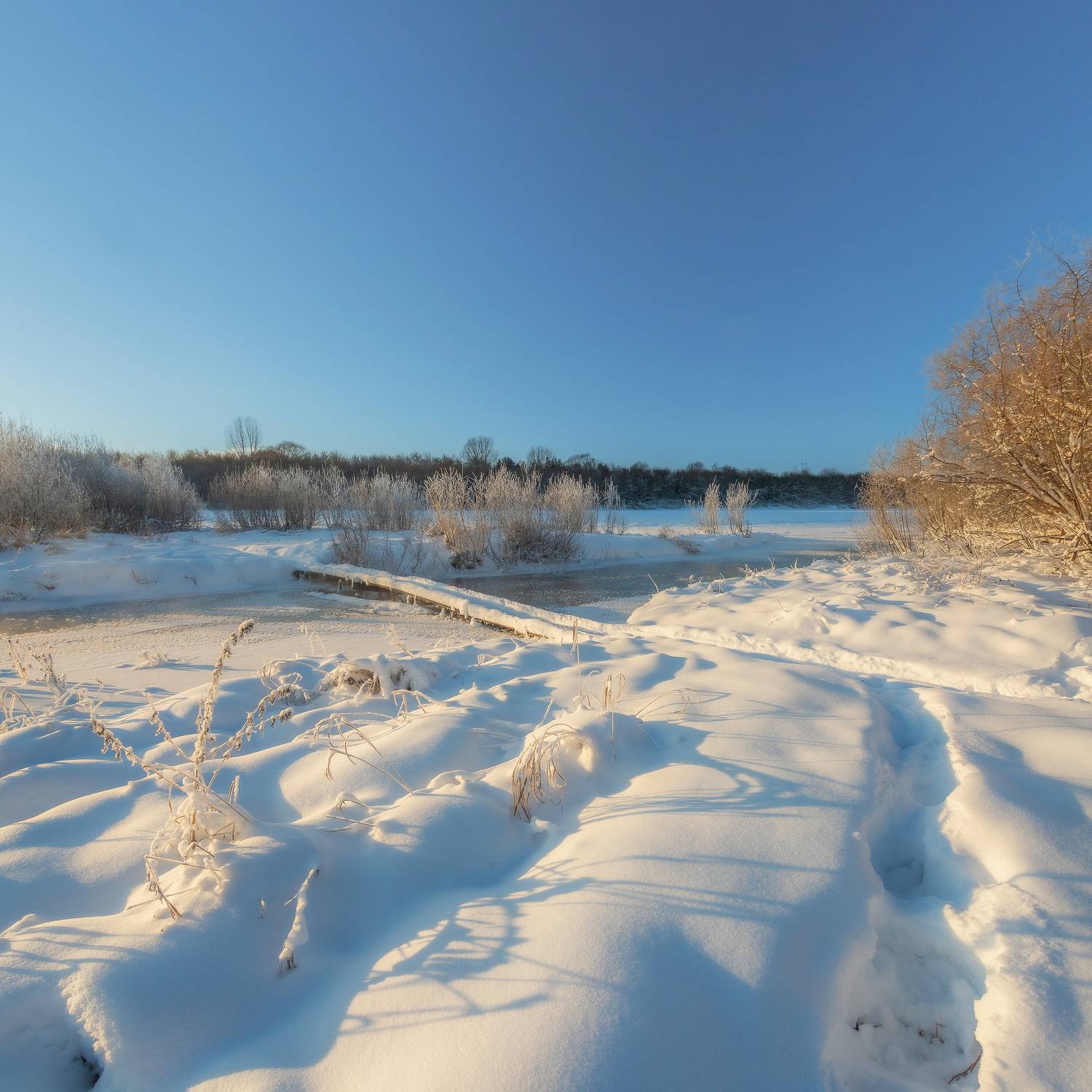 полдень, мороз, зима, снег, холодно, белое, небо, мост, река, берег, изморозь, , Панагушин Сергей