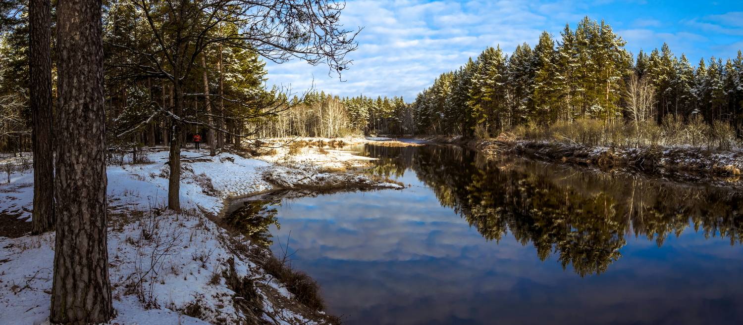 река, лес, снег, пейзаж, природа, Юрий Морозов