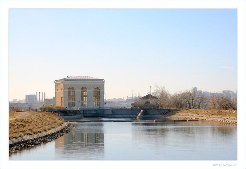 москва, тушино, западный мост, весна, вода, отражения, вечереет ранневесеннее фото превью