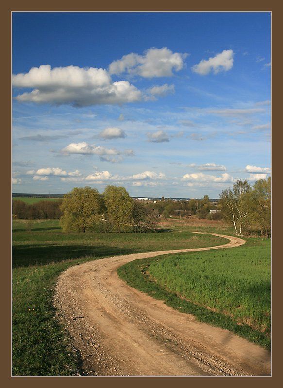 весна, дорога, деревня, облака Дорожка фото превью