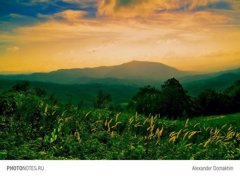 пейзаж, горы, кубань, кавказ, путешествия, лето, закат, вечер, photonotes.ru Вечерняя дрёма фото превью