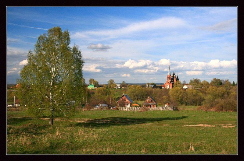 весна, церковь, деревня, облака *** фото превью