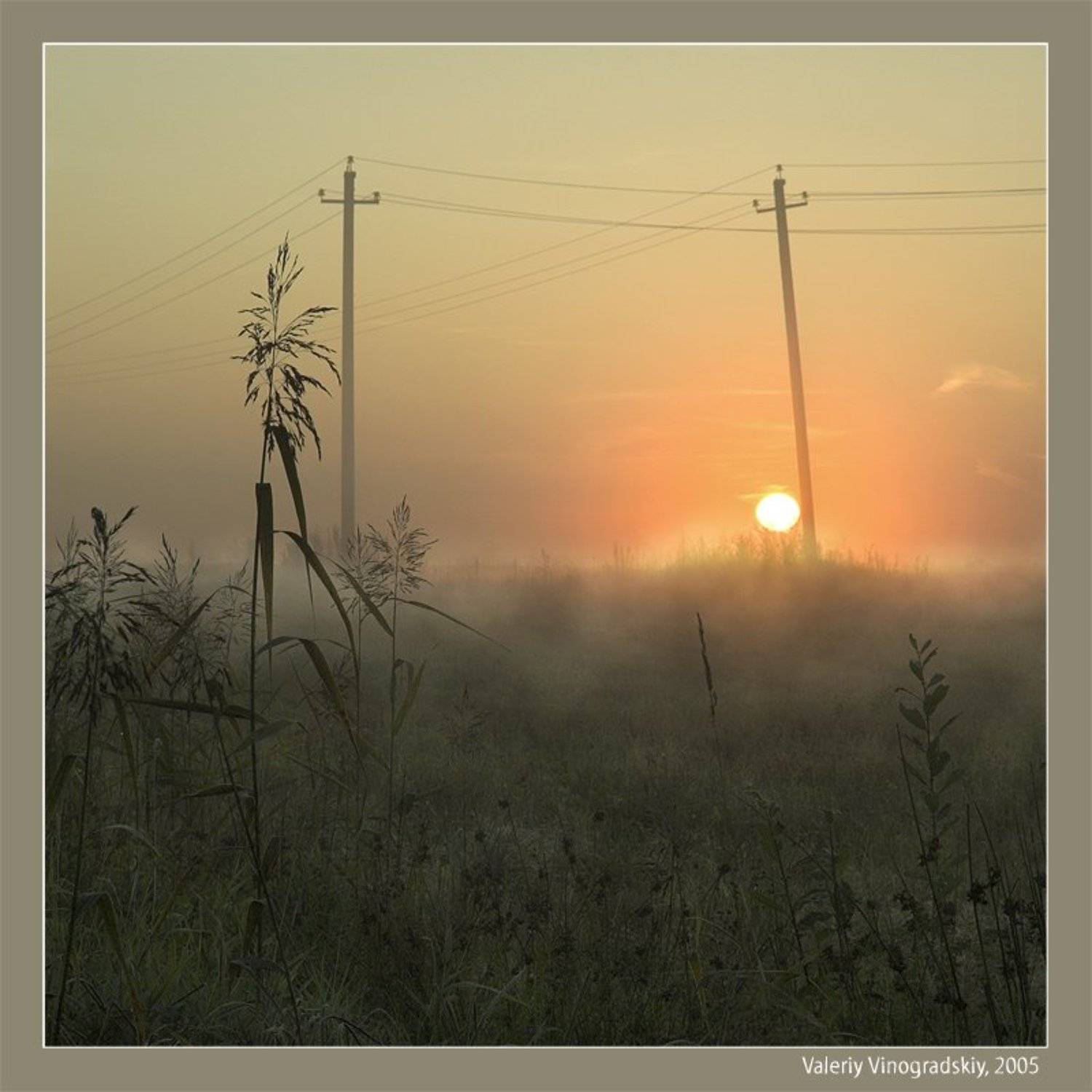 пейзаж, утро, восход, поле, столбы, Виноградский Валерий