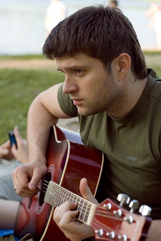 озеро, сенеж, пляж, гитара  фото превью