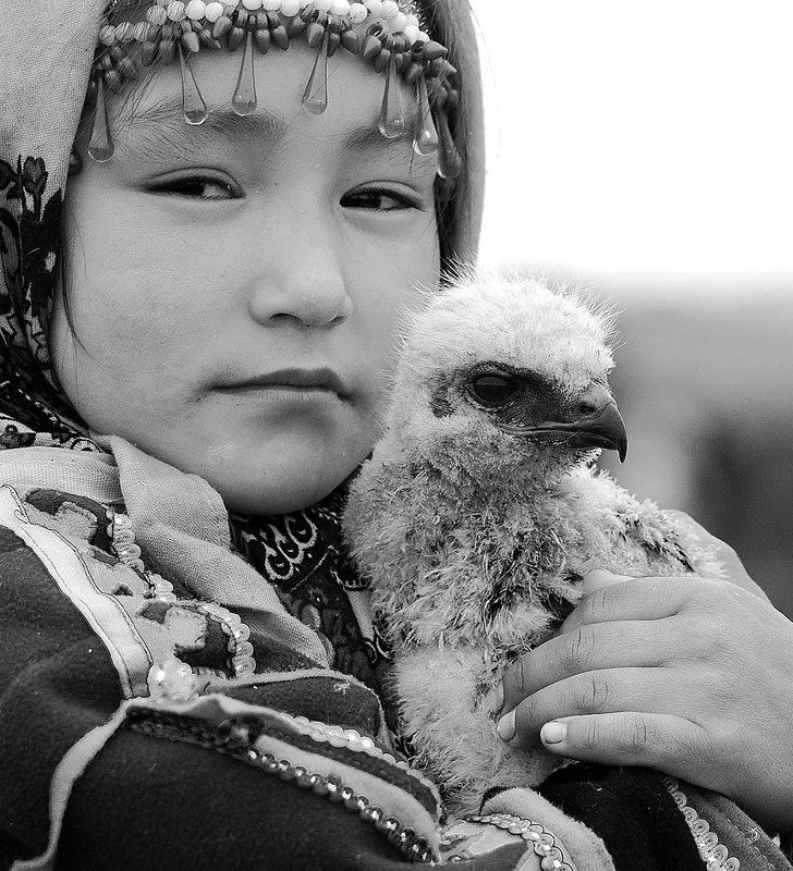 ненцы, север, жанр, портрет, ненецкая девочка с птенцом хищника фото превью