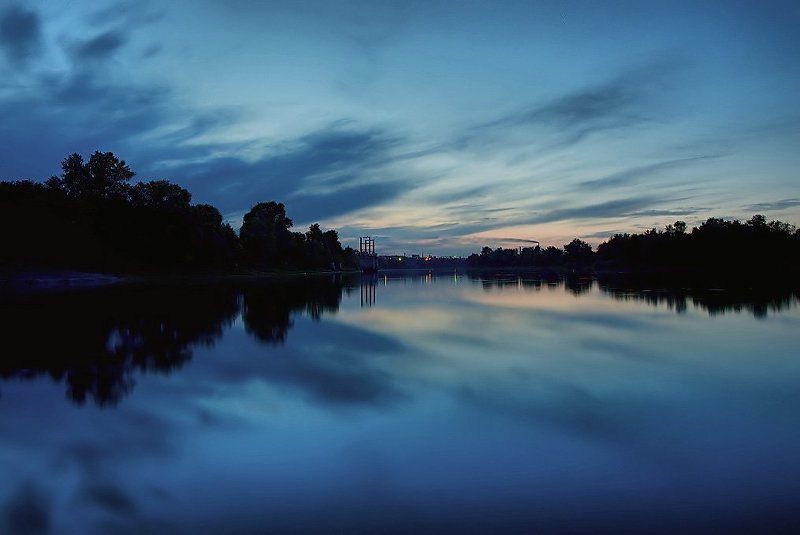 пейзаж, закат, ночь, вода, природа, лес, небо Вечерняя прогулка фото превью