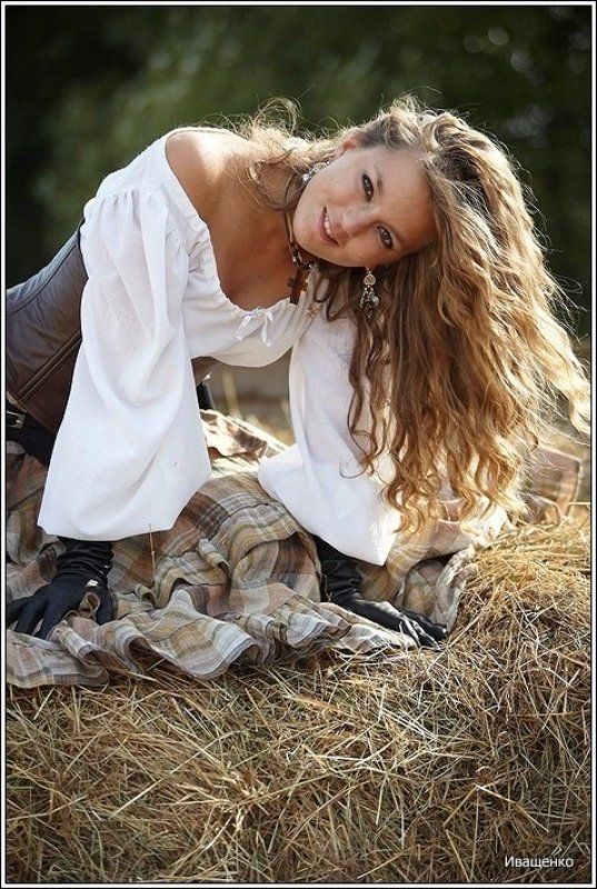 осень, сено, портрет, свет, модель, ретро, ранчо Яна фото превью