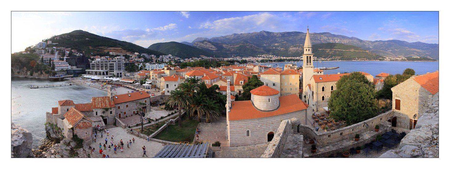 Адриатика, Архитектура, Будва, Вечер, Европа, Закат, панорама, старая будва, Старый город, Черепичные крыши, черногория, Симонян Сергей