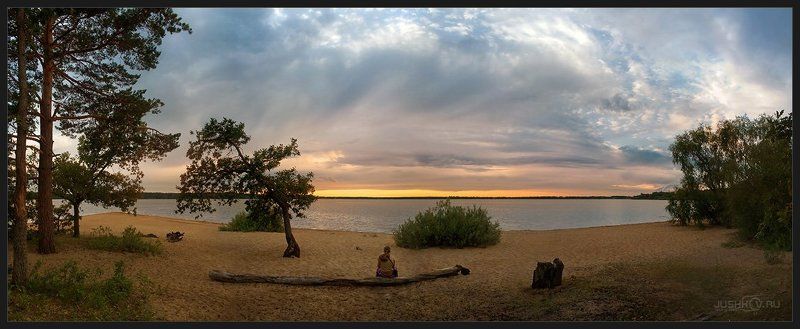 озеро, пено, закат, девушка, панорама В ожидании фото превью