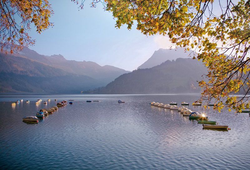 альпы, озеро, швейцария Одним прозрачным вечером фото превью