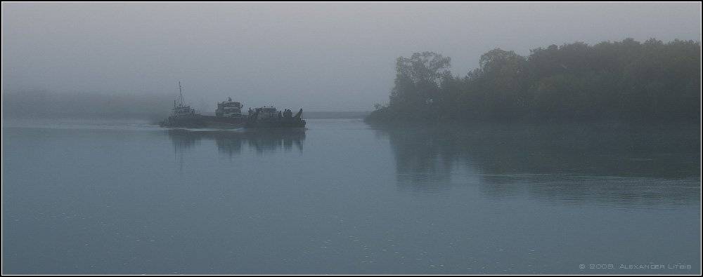 река,паром,переправа,утро,туман,камчатка, Александр Лицис