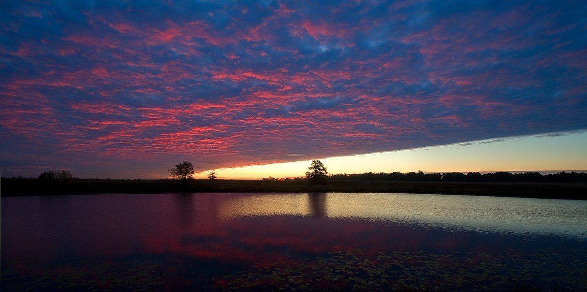 осень, рассвет, озеро, деревья, облака, свет, отражения, Андрей Алексеев