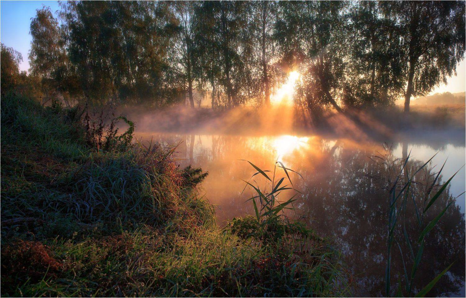 дымка, рассвет, река, солнце, утро, Сергей Шабуневич