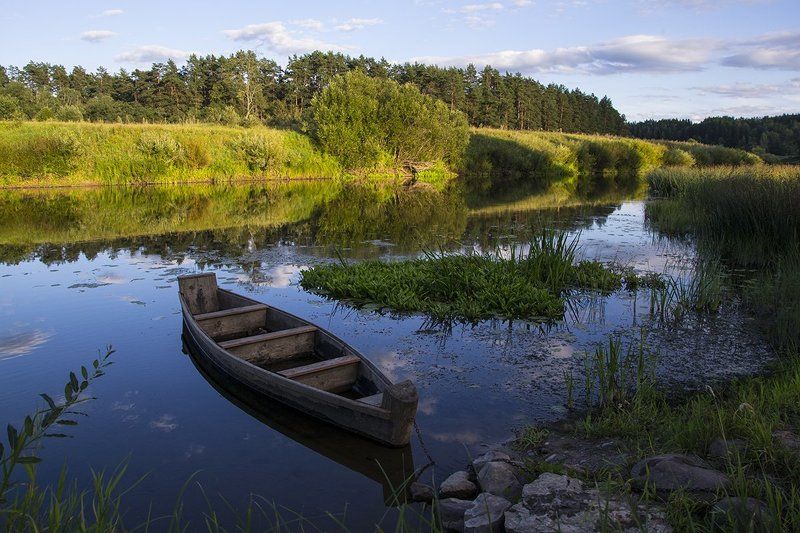 вечер, лето, лодка, природа, река, россия, смоленская область, угра Летний вечер фото превью